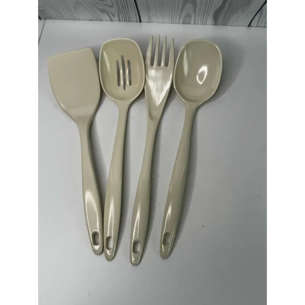 4 Pc MCM Melamine Ware Old Stock Kitchen Serving Utensils Ivory Spatula Spoon